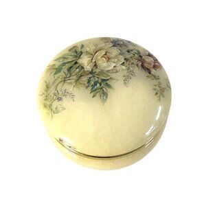 Vintage Hand-Crafted Alabaster Lidded Jar Made in Italy Beautiful Floral Design